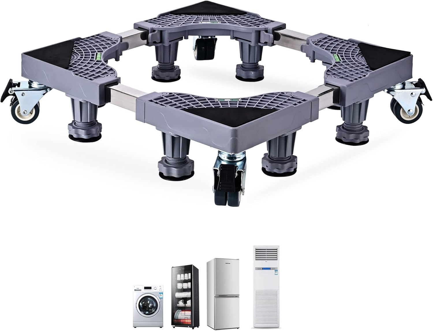 Multi-Functional Furniture Dolly Roller Base Movable Adjustable Base Telescopic Dolly for Refrigerator Dryer Washer Cabinet, with 8 Feet 4 Locking Rubber Swivel Wheels(8 feet+4 wheels)